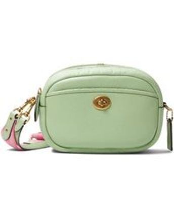 Women's Green Soft Pebble Leather Camera Bag With Leather And Webbing Strap
