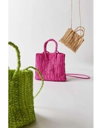 Women's Pink Mini Straw Tote Bag