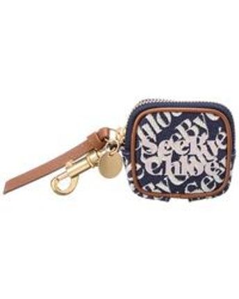 Women's Blue Logo Canvas & Leather Key Ring Pouch