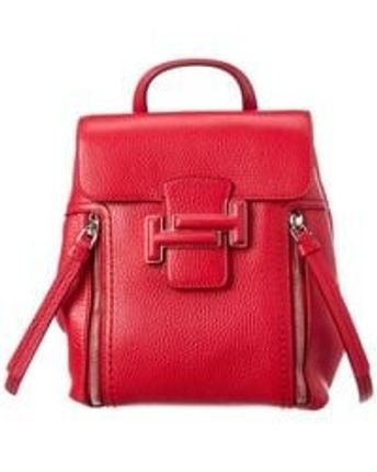 Women's Red Double T Leather Backpack