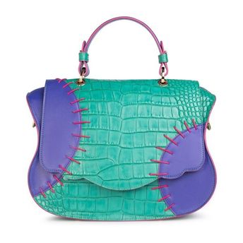 Audrey Color Block Satchel: Green-Blue Designer Satchel Bag