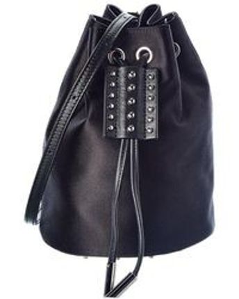 Women's Black Tods Stud Detail Mini Satin & Leather Bucket Bag