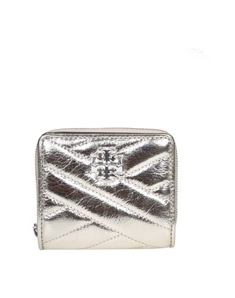 Kira Chevron Wallet In Platinum Laminated Leather