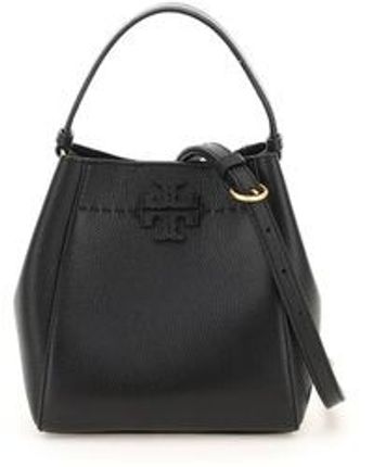 Women's Black Grained Leather Mcgraw Bucket Bag