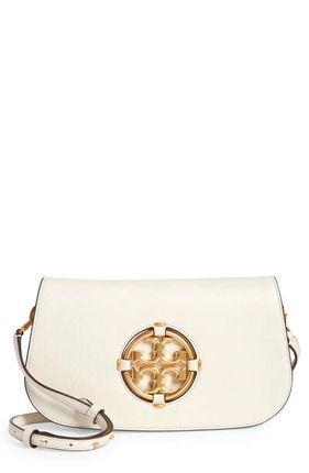 Miller Logo Leather Clutch-on-strap In New Ivory/rolled Brass