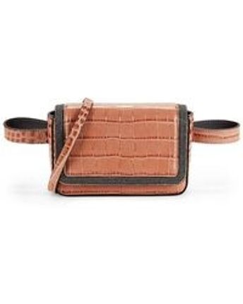 Women's Orange Croc-embossed Leather Belt Bag
