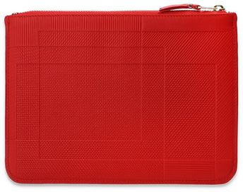 Comme Des Garçons Leather Pouch With Logo Unisex Red