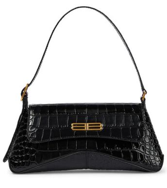Bb-plaque Crocodile-effect Leather Shoulder Bag In Black
