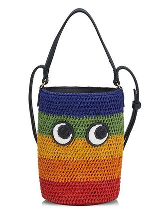 Eyes Rainbow Raffia Bucket Bag