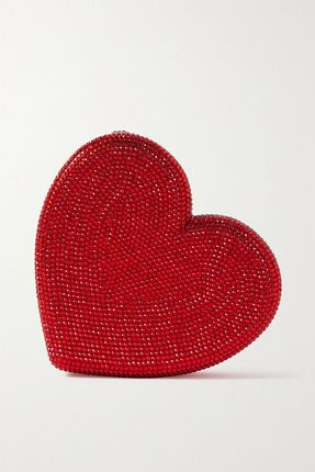 Couture - Heart Crystal-embellished Silver-tone Clutch - Red