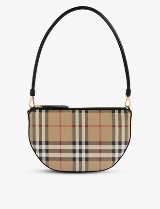 Olympia checked cotton-blend and leather shoulder bag