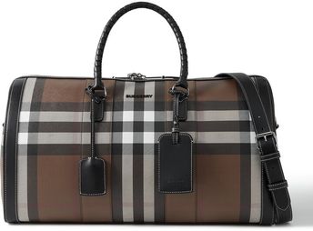Leather-Trimmed Checked E-Canvas Weekend Bag