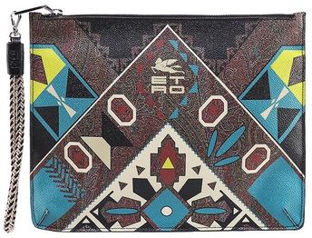 Graphic-Printed Zipped Clutch Bag