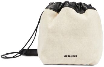 Leather-trimmed canvas bucket bag