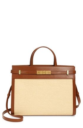 Manhattan Raffia & Leather Shoulder Bag In Beige Naturale/ Brick