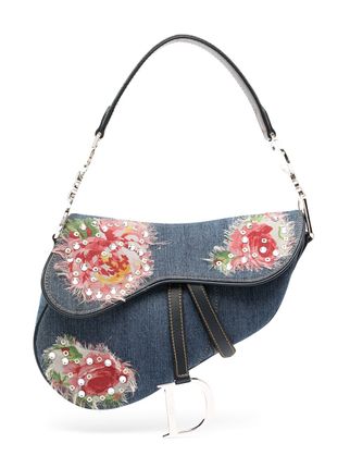 2004 pre-owned floral-embroidered denim Saddle bag