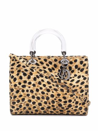 pre-owned medium Cheetah Lady Dior two-way bag