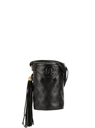 pre-owned 1990s CC diamond-quilted tassel bucket bag