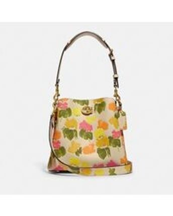 Women's Yellow Willow Bucket Bag With Floral Print