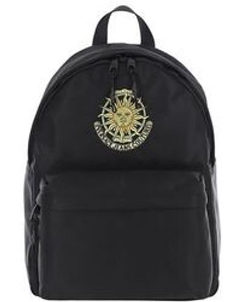 Men's Black Fabric Backpack With Embroidered Logo Detail