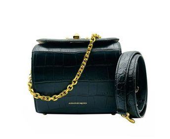 Women's Black Crocodile Embossed Leather Box 19 Crossbody Bag 479768 DZT0M 1000