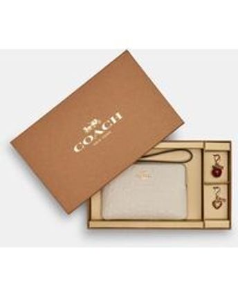 Women's Metallic Boxed Corner Zip Wristlet In Signature Leather
