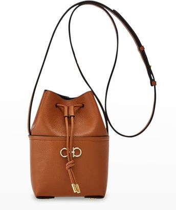 Gancini Mini Drawstring Leather Bucket Bag
