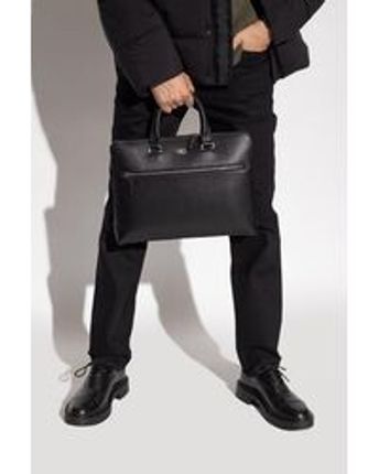 Men's Black Leather Briefcase With Logo