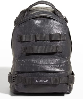 Men's Army Webbed Multi-Strap Leather Backpack
