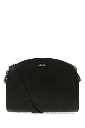 Mini Demi-lune Leather Crossbody Bag In Black