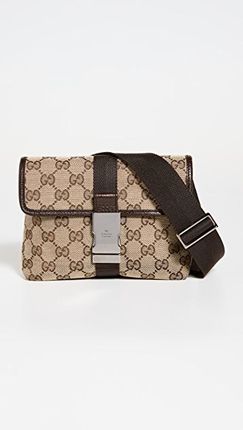Gucci Brown Canvas Buckle Flap Belt Bag