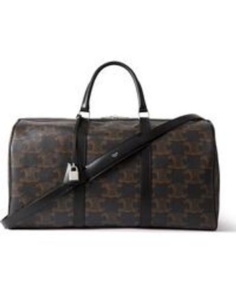 Men's Brown Triomphe Leather-trimmed Logo-print Coated-canvas Weekend Bag