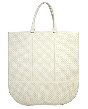 Women's Woven White Leather Large Tote Bag 314718 9904