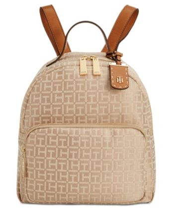 Julia Monogram Jacquard Dome Backpack, Created For Macy's In Khaki Tonal