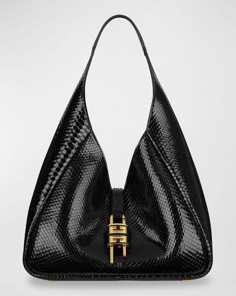 Medium G Hobo Bag in Python-Embossed Leather