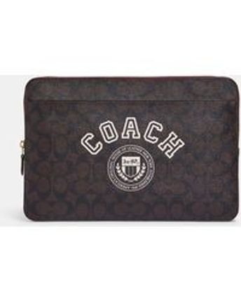Women's Black Laptop Sleeve In Signature Canvas With Coach Varsity