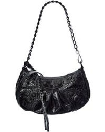 Women's Black Le Cagole Mini Croc-embossed Leather Shoulder Bag