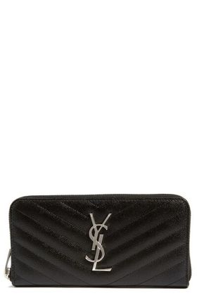'monogram' Zip Around Quilted Calfskin Leather Wallet In Noir