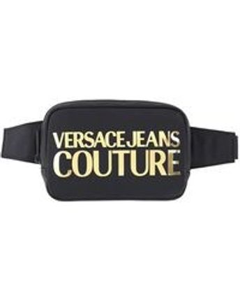 Men's Black Jeans Couture Fabric Sling Bag With Gold-tone Logo