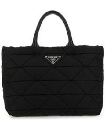 Women's Black Logo Plaque Quilted Padded Tote Bag