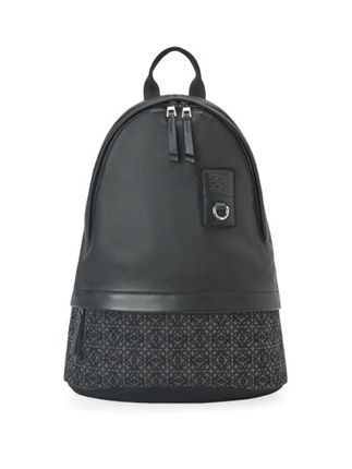 Round Slim Backpack In Calfskin And Anagram Jacquard In Grey