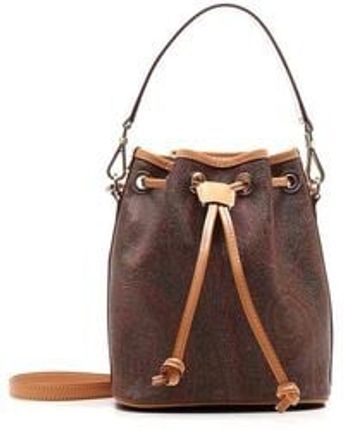 Women's Brown Small Bucket Bag With Paisley Print