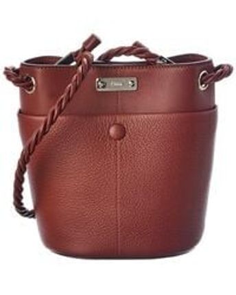 Women's Brown Key Small Leather Bucket Bag