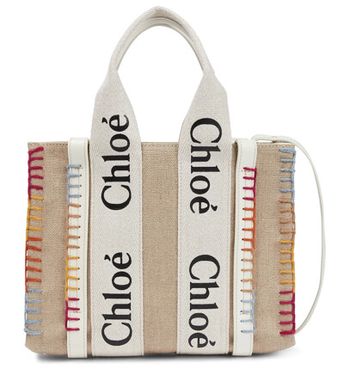 Woody Small Embroidered Canvas Tote In White