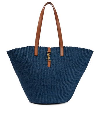 Medium Panier Crochet-knit Tote Bag In Blue Orchid/brick