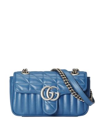 Blue Gg Marmont Mini Matelassé Leather Shoulder Bag
