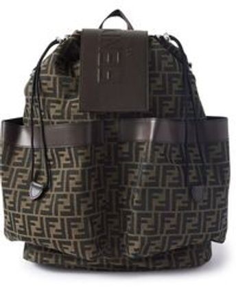 Men's Brown Leather-trimmed Logo-jacquard Canvas Backpack