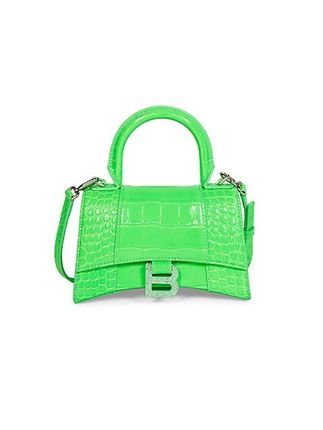 Hourglass Croc-Embossed Leather Top Handle Bag