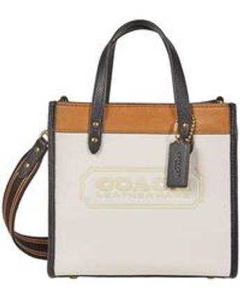 Women's White Color-block Leather Badge Field Tote 22
