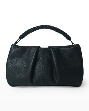 Maxi Pleated Grain Leather Top-Handle Bag